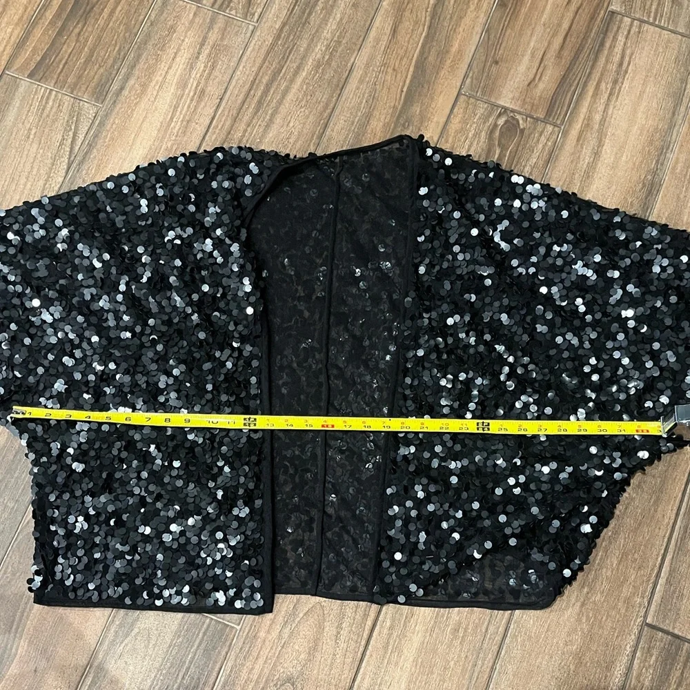 Black Sequin Cape Jacket Short Sleeve - Picture 7 of 16